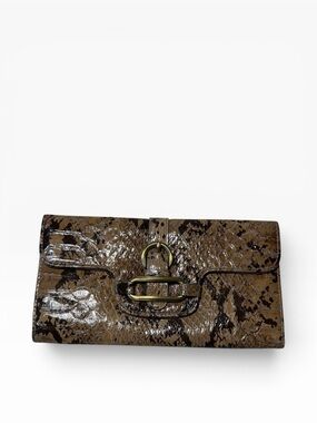 Y2K 90s Snake Skin Print Brown Clutch Wallet with Buckle Accent coastal Cowgirl